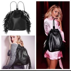 Victoria Secret Faux Leather Fringe Backpack Black